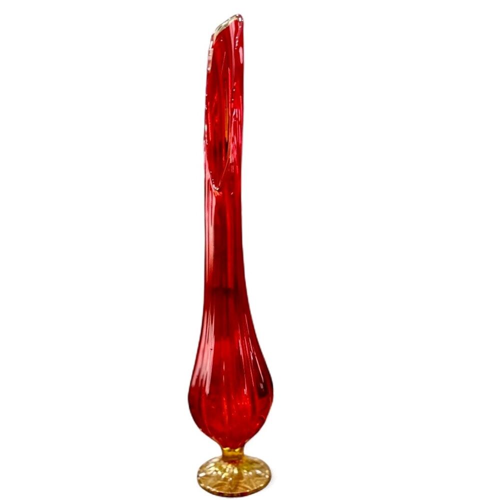Vintage LE Smith Amberina Swung Pedestal Vase - 22"H